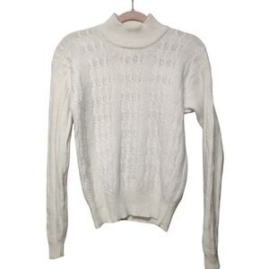 Vintage Sz S Cream Thick Cable Knit Fisherman Sweater Angora Rabbit Lambswool